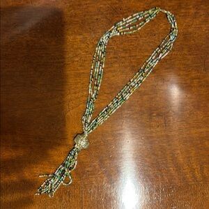 Green multi-strand seed bead necklace